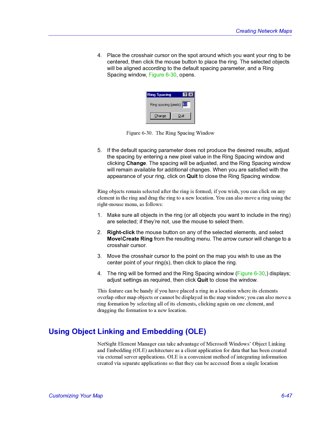 HP Netsight manual Using Object Linking and Embedding OLE, The Ring Spacing Window 