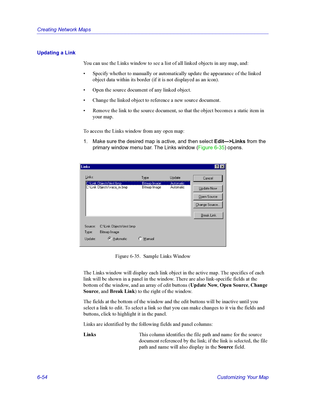 HP Netsight manual Updating a Link, Links 