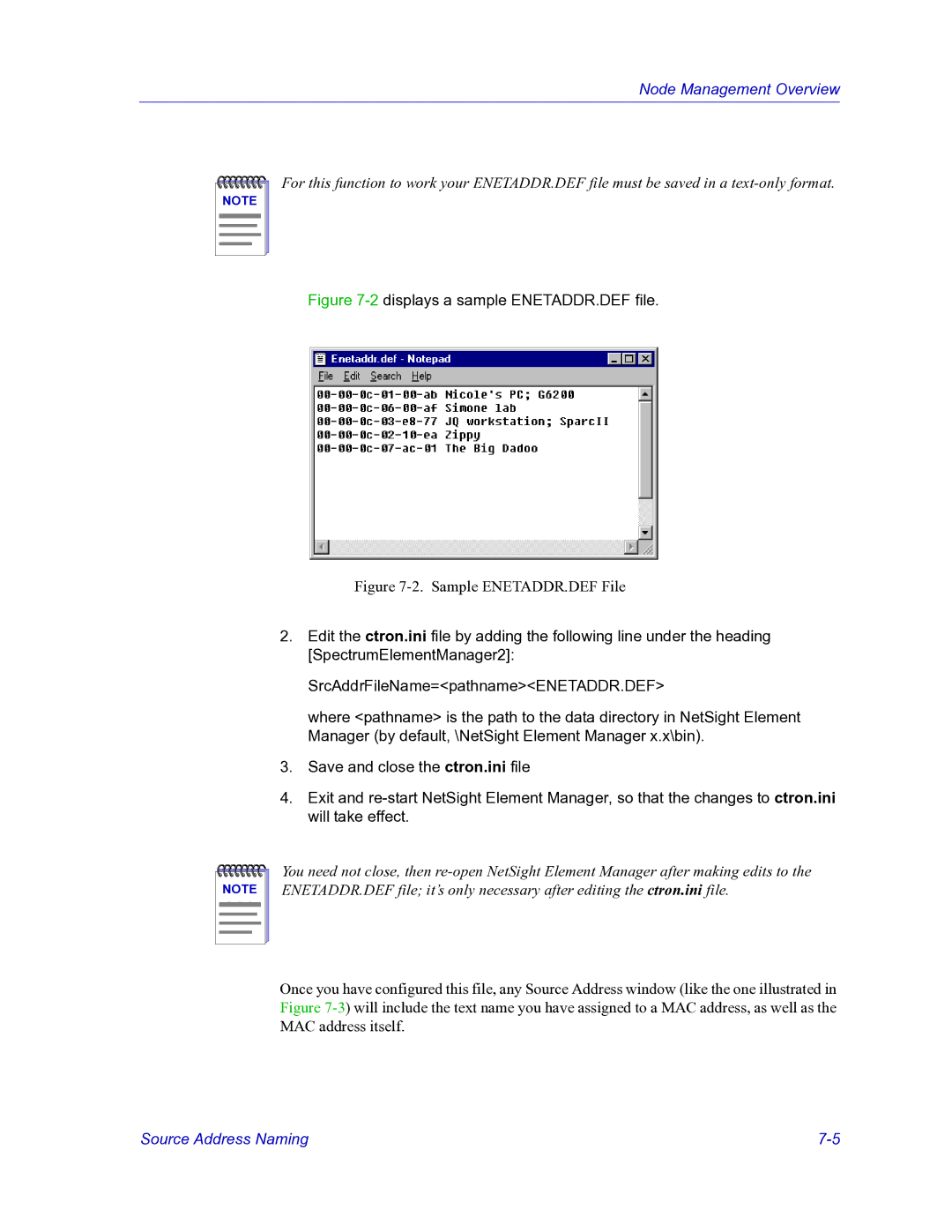 HP Netsight manual 2displays a sample ENETADDR.DEF file 