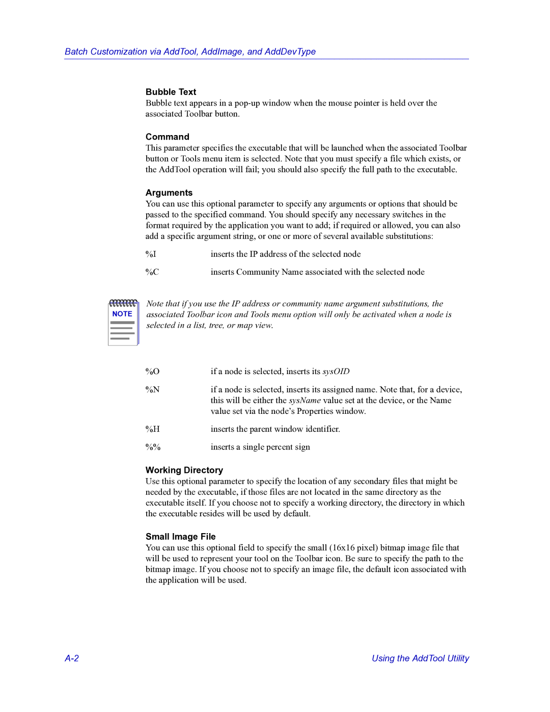 HP Netsight manual Bubble Text, Command, Arguments, Working Directory, Small Image File 