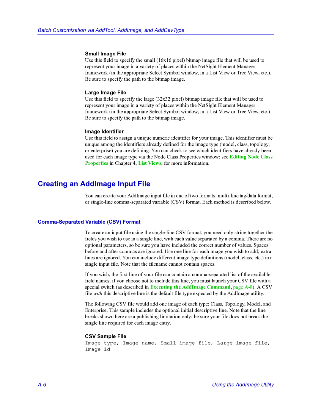 HP Netsight manual Creating an AddImage Input File, Image Identifier 