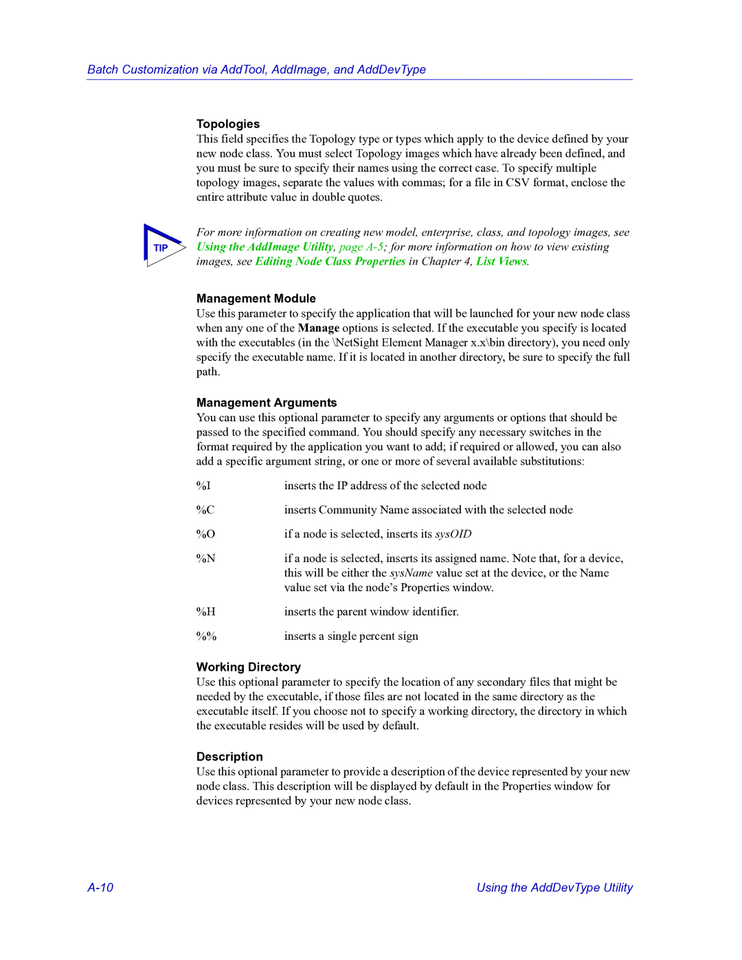 HP Netsight manual Management Module, Management Arguments 