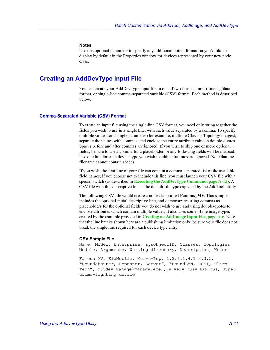 HP Netsight manual Creating an AddDevType Input File, Comma-Separated Variable CSV Format 