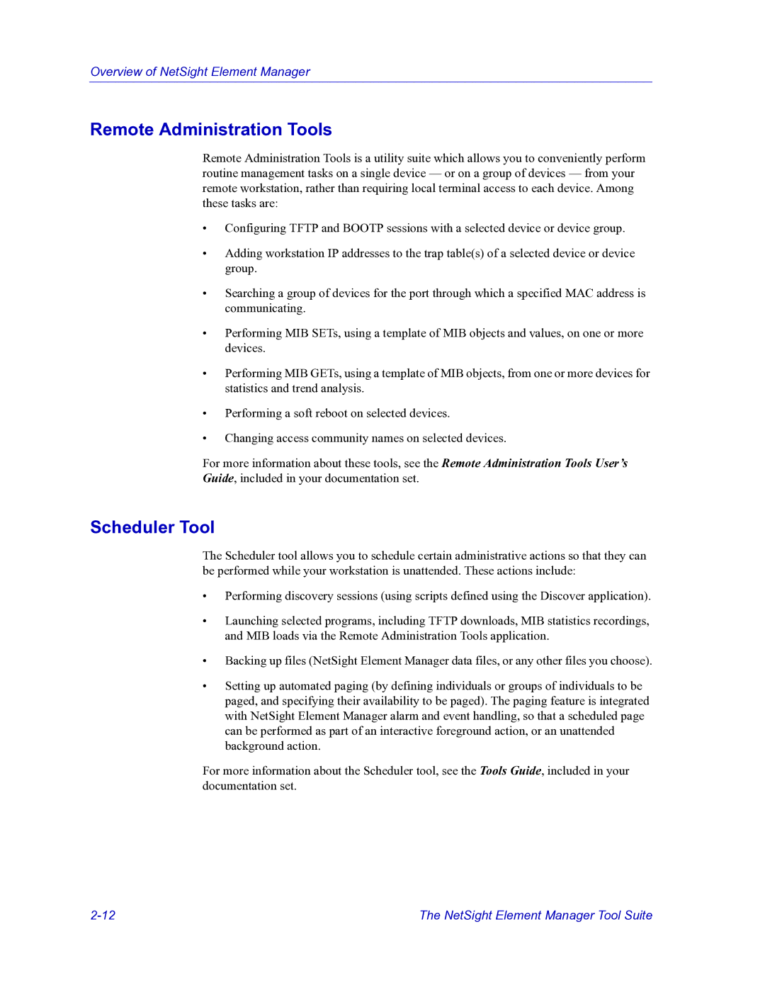HP Netsight manual Remote Administration Tools, Scheduler Tool 