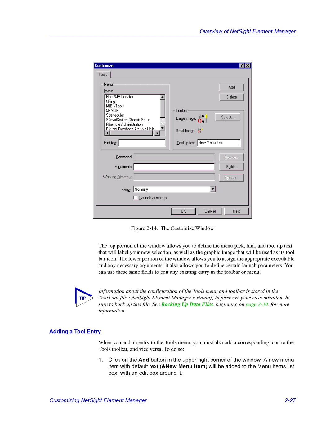 HP Netsight manual Adding a Tool Entry 