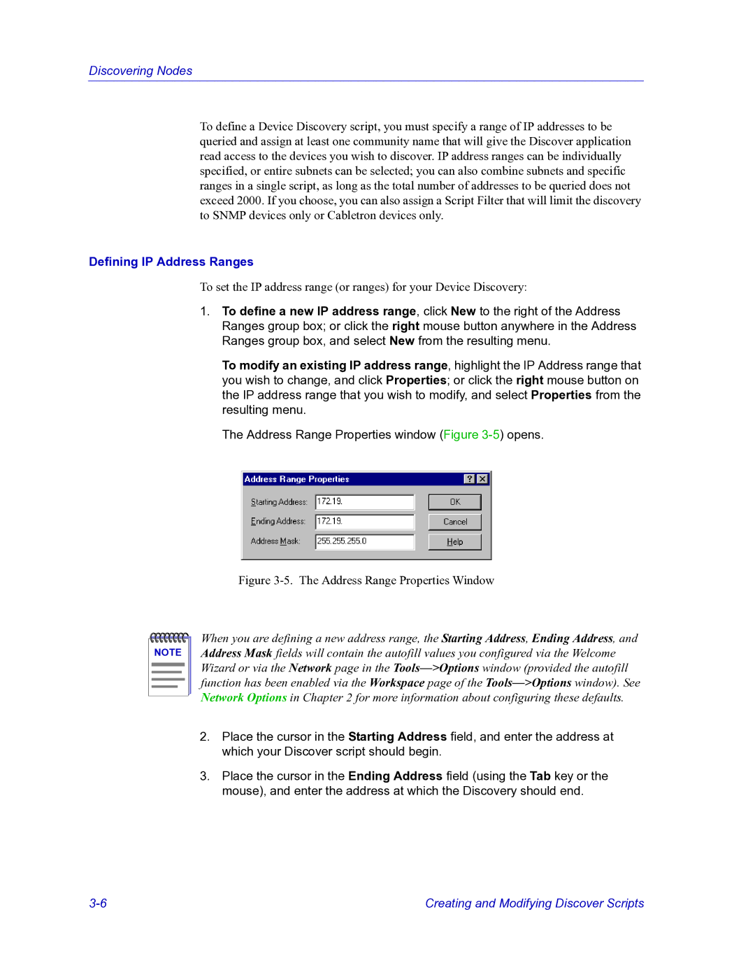 HP Netsight manual Defining IP Address Ranges, Address Range Properties window -5 opens 