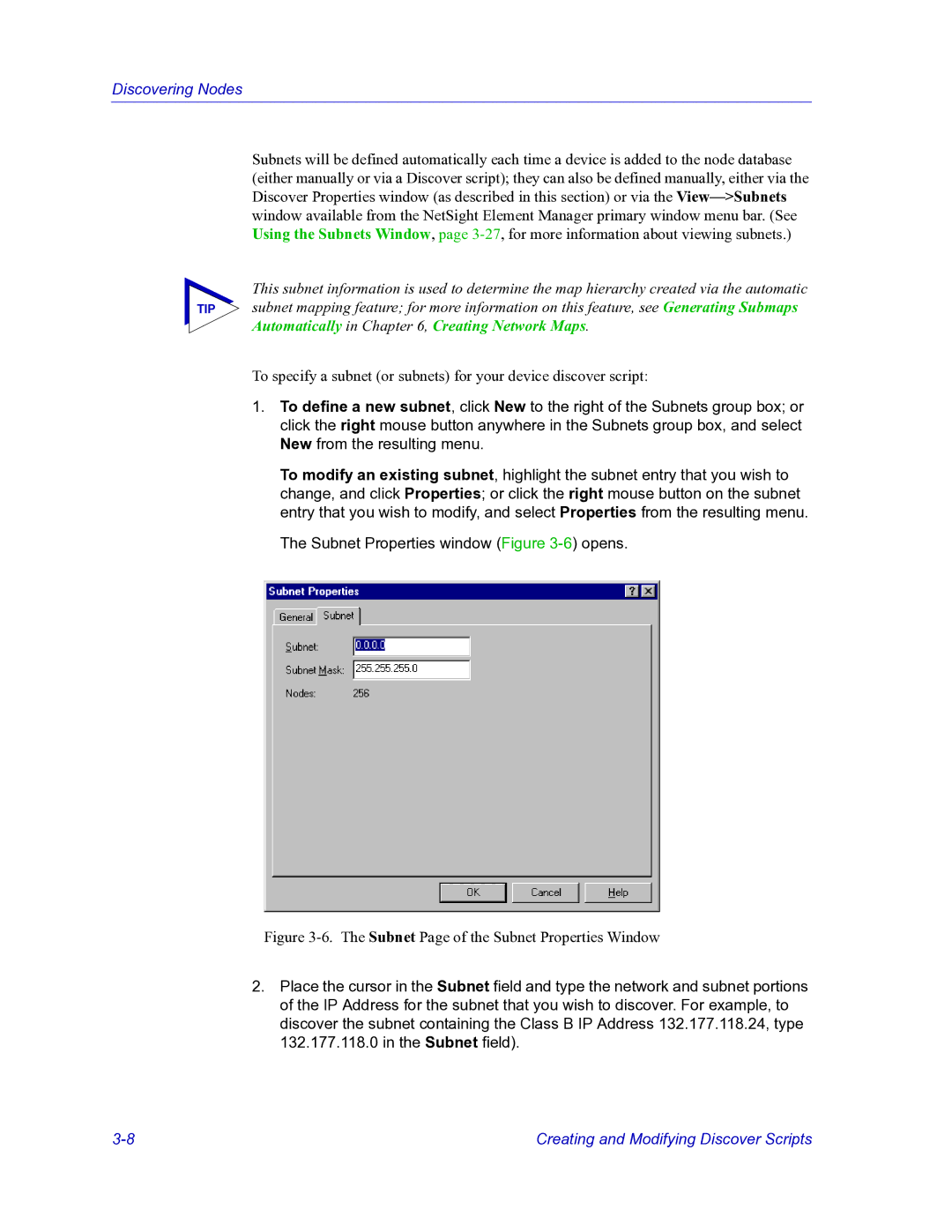 HP Netsight manual Subnet Page of the Subnet Properties Window 