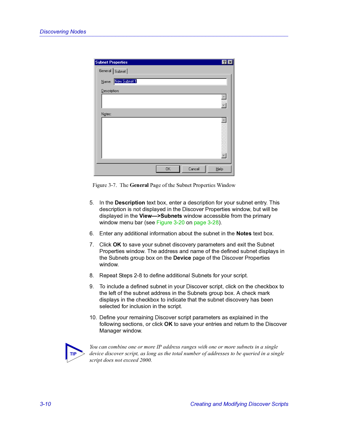 HP Netsight manual General Page of the Subnet Properties Window 