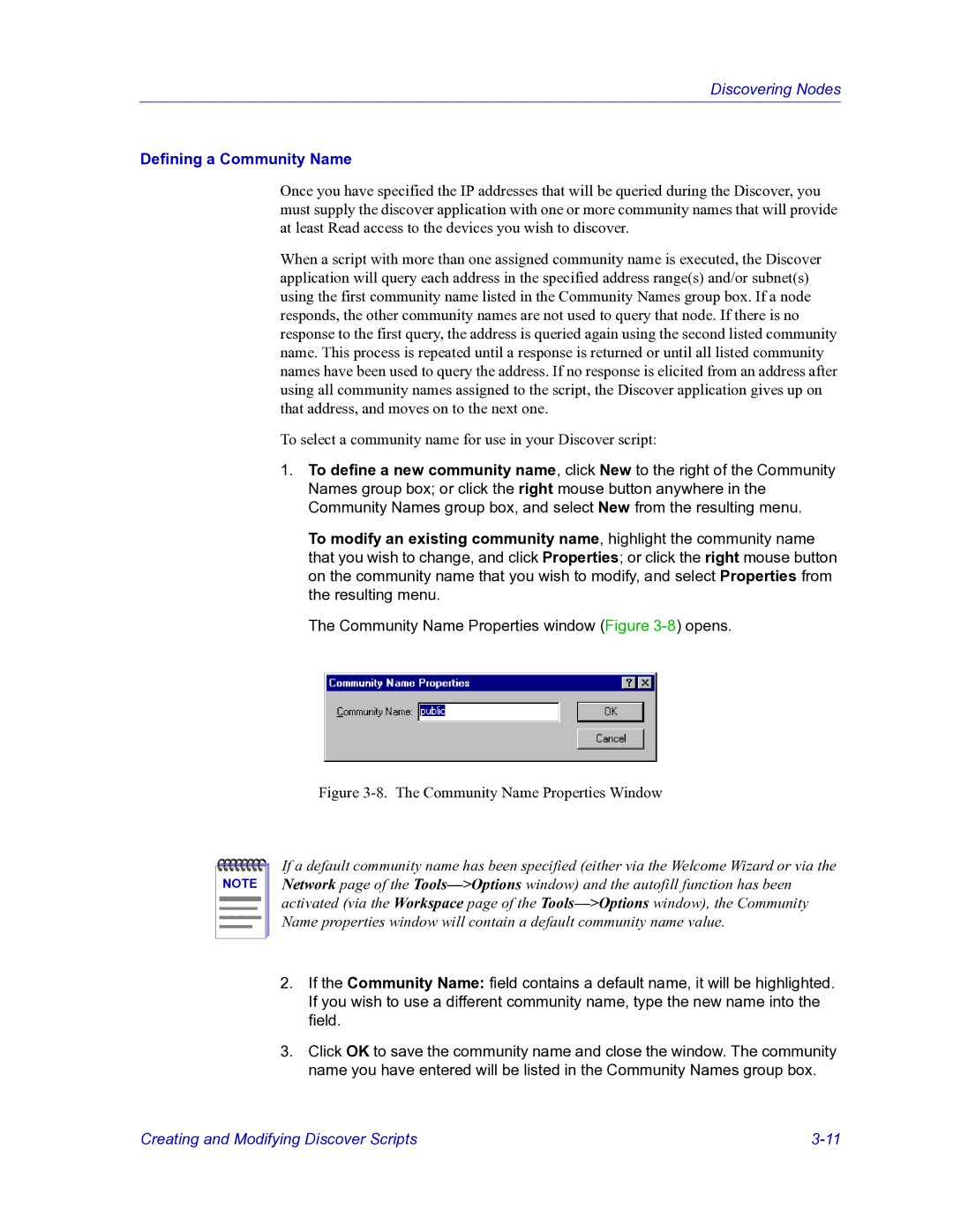 HP Netsight manual Defining a Community Name, Community Name Properties window -8 opens 