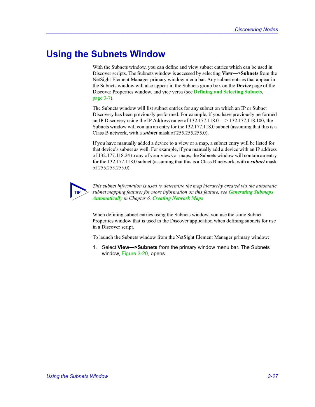 HP Netsight manual Using the Subnets Window 