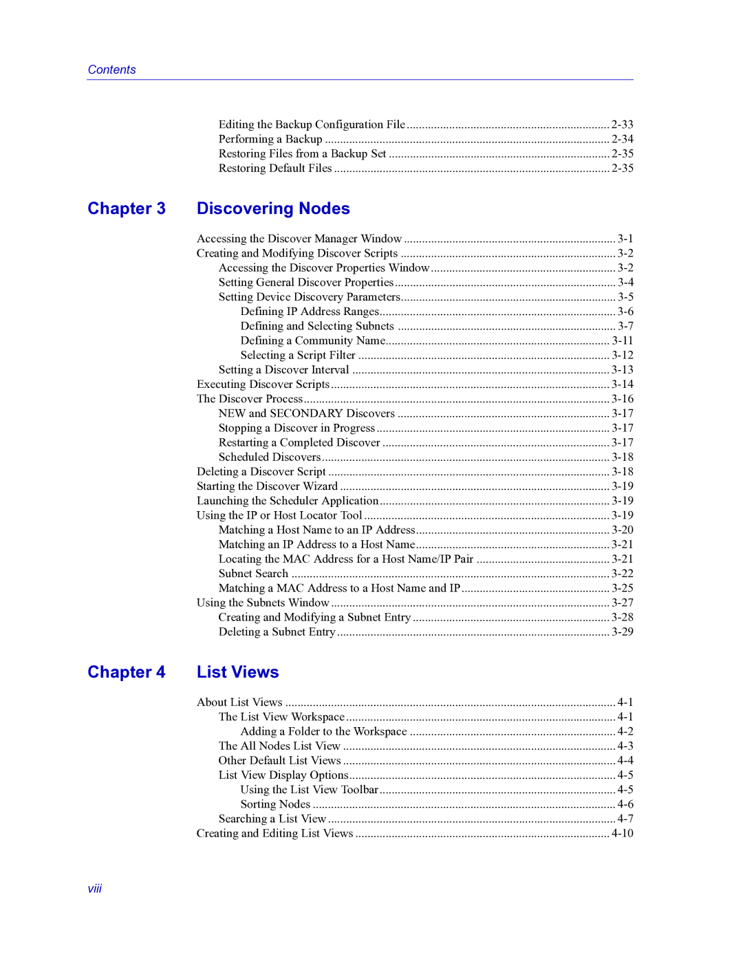 HP Netsight manual Chapter Discovering Nodes, Chapter List Views 