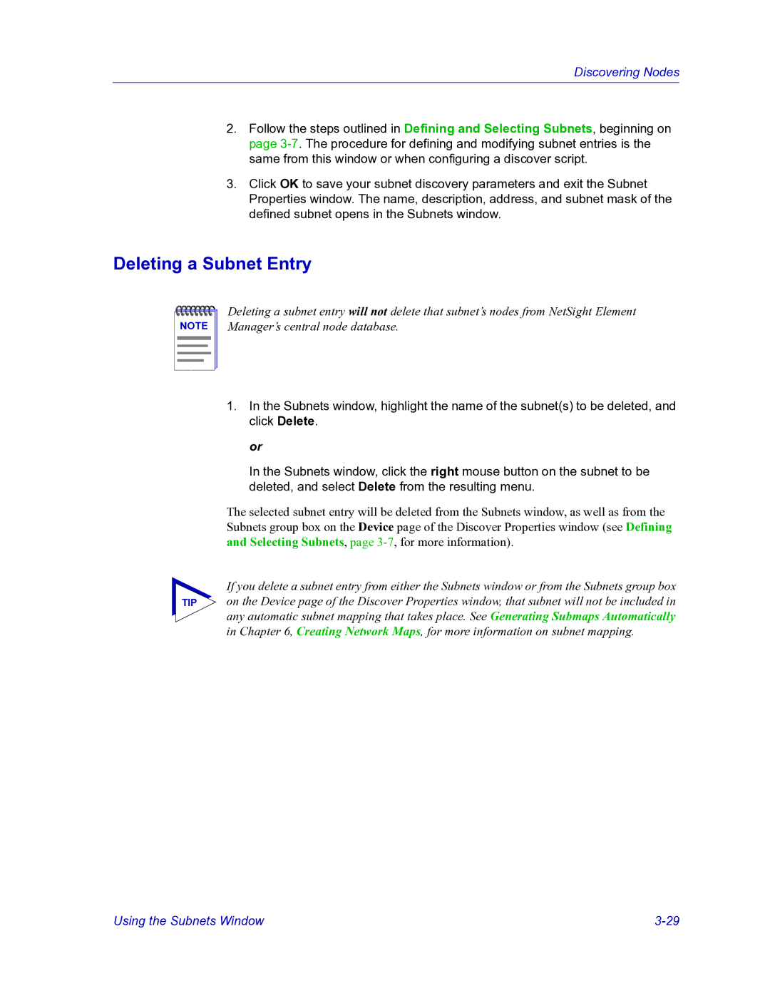 HP Netsight manual Deleting a Subnet Entry 