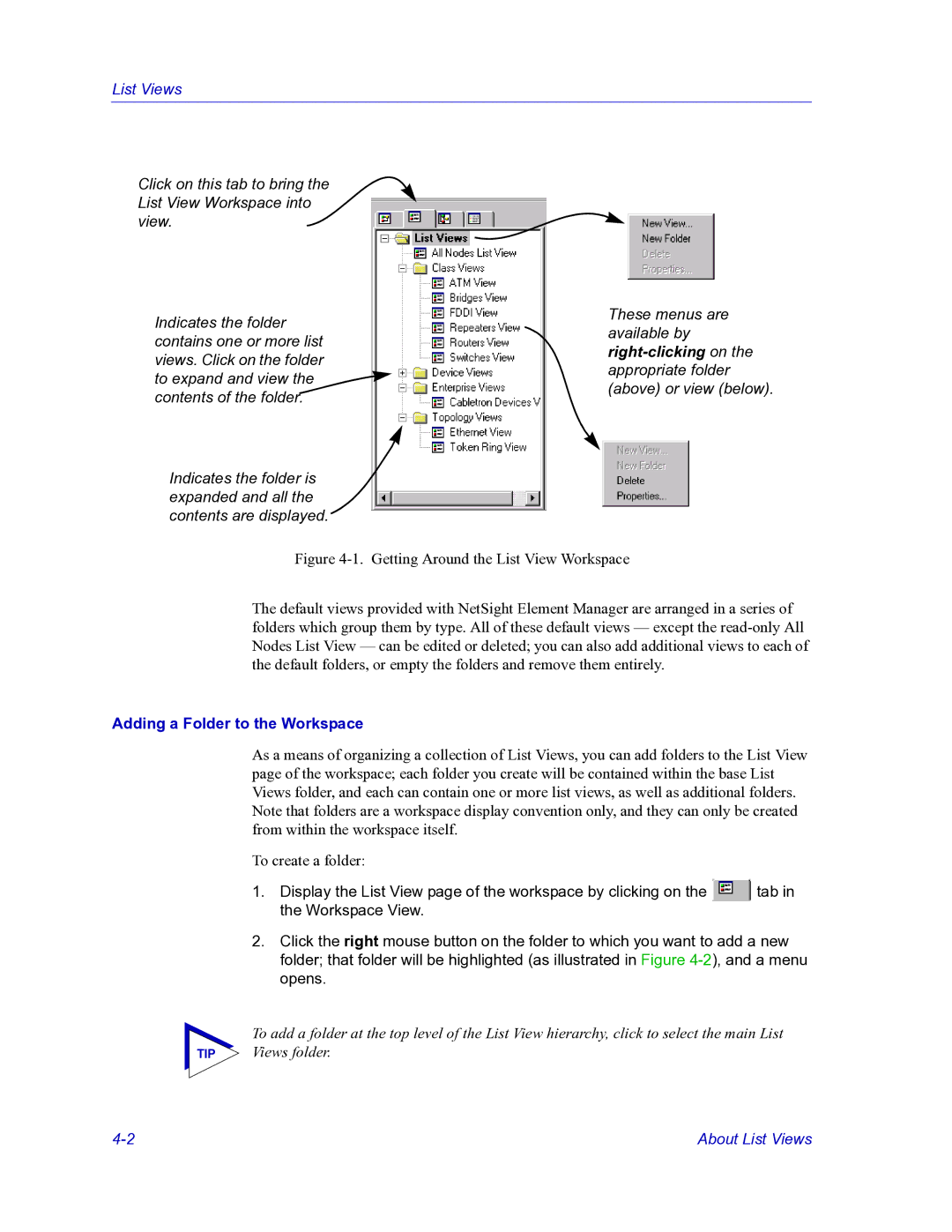 HP Netsight manual List Views, Adding a Folder to the Workspace 