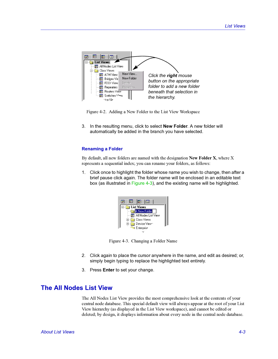 HP Netsight manual All Nodes List View, Renaming a Folder 