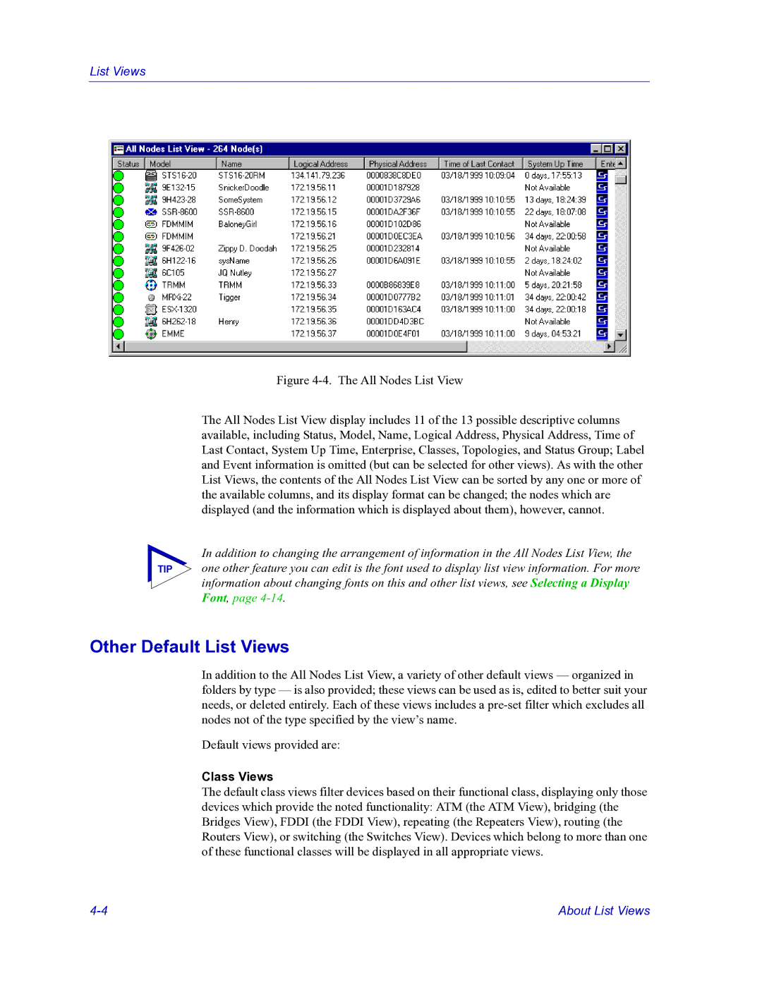 HP Netsight manual Other Default List Views, Class Views 