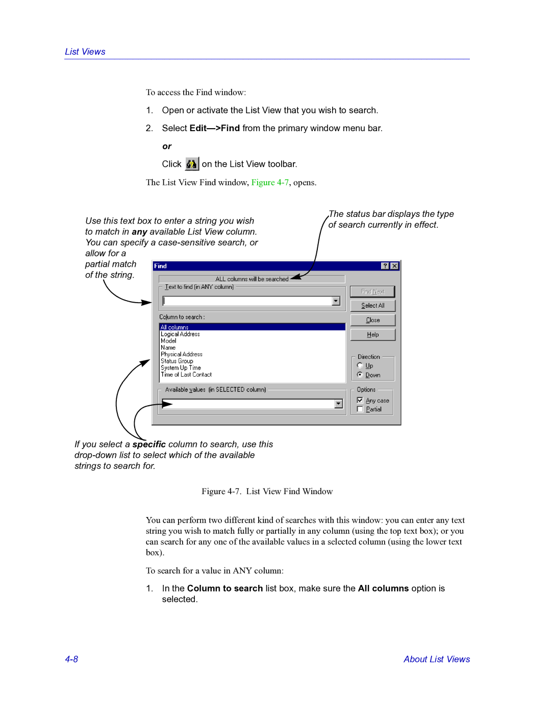 HP Netsight manual To access the Find window 