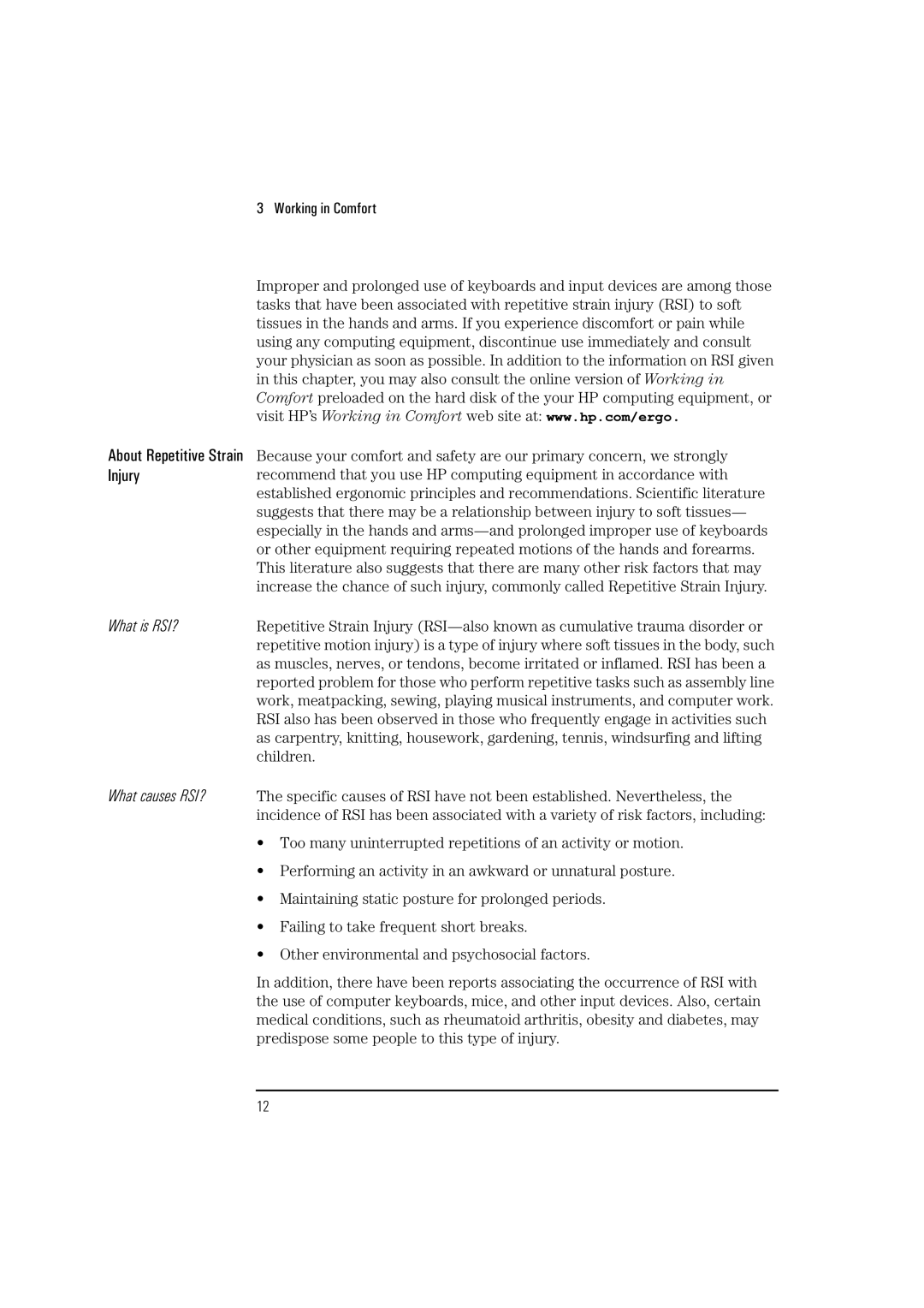 HP NetVectra N20, NetVectra N30 manual About Repetitive Strain Injury 