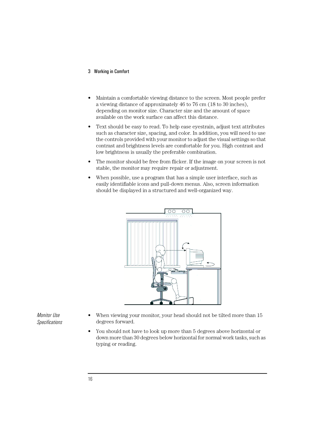 HP NetVectra N20, NetVectra N30 manual Monitor Use Specifications 