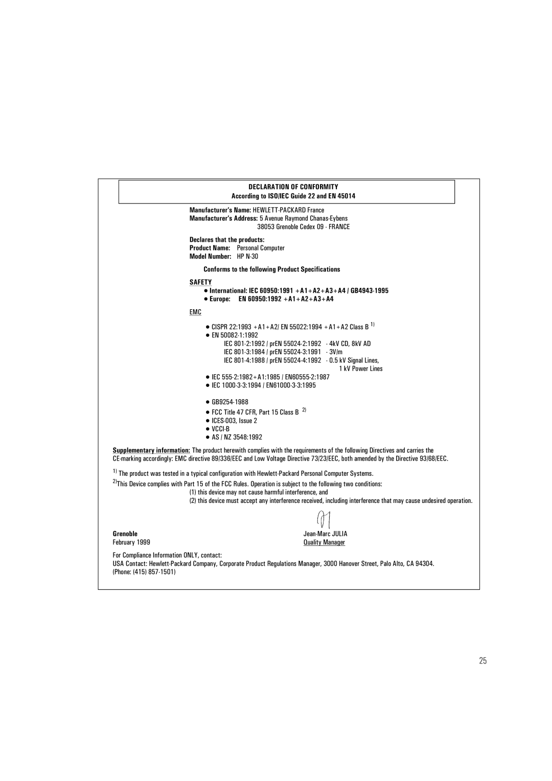 HP NetVectra N30, NetVectra N20 manual Vcci-B 