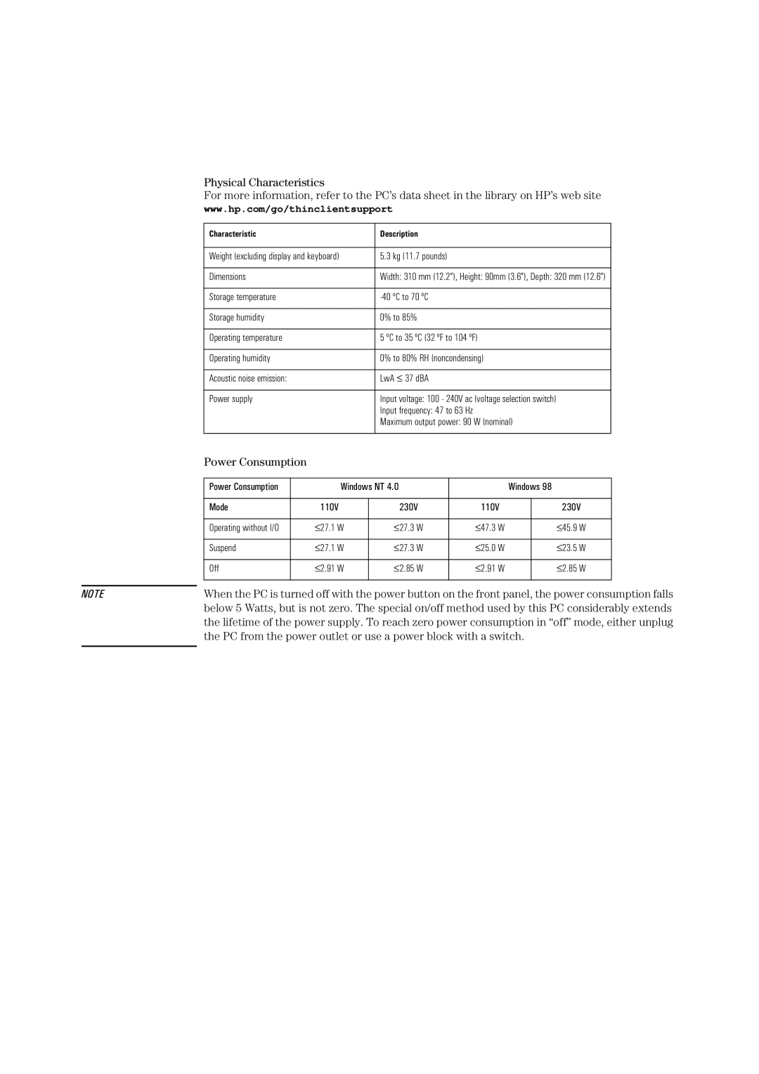 HP NetVectra N30, NetVectra N20 manual Power Consumption 