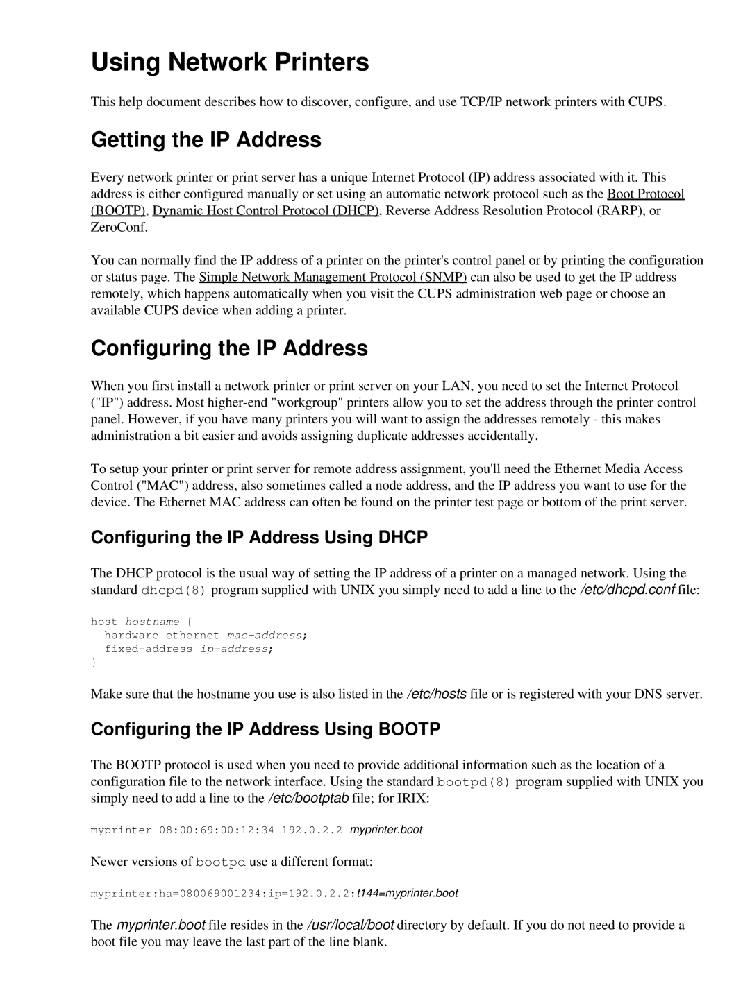 HP Network s manual Getting the IP Address, Configuring the IP Address Using Dhcp 