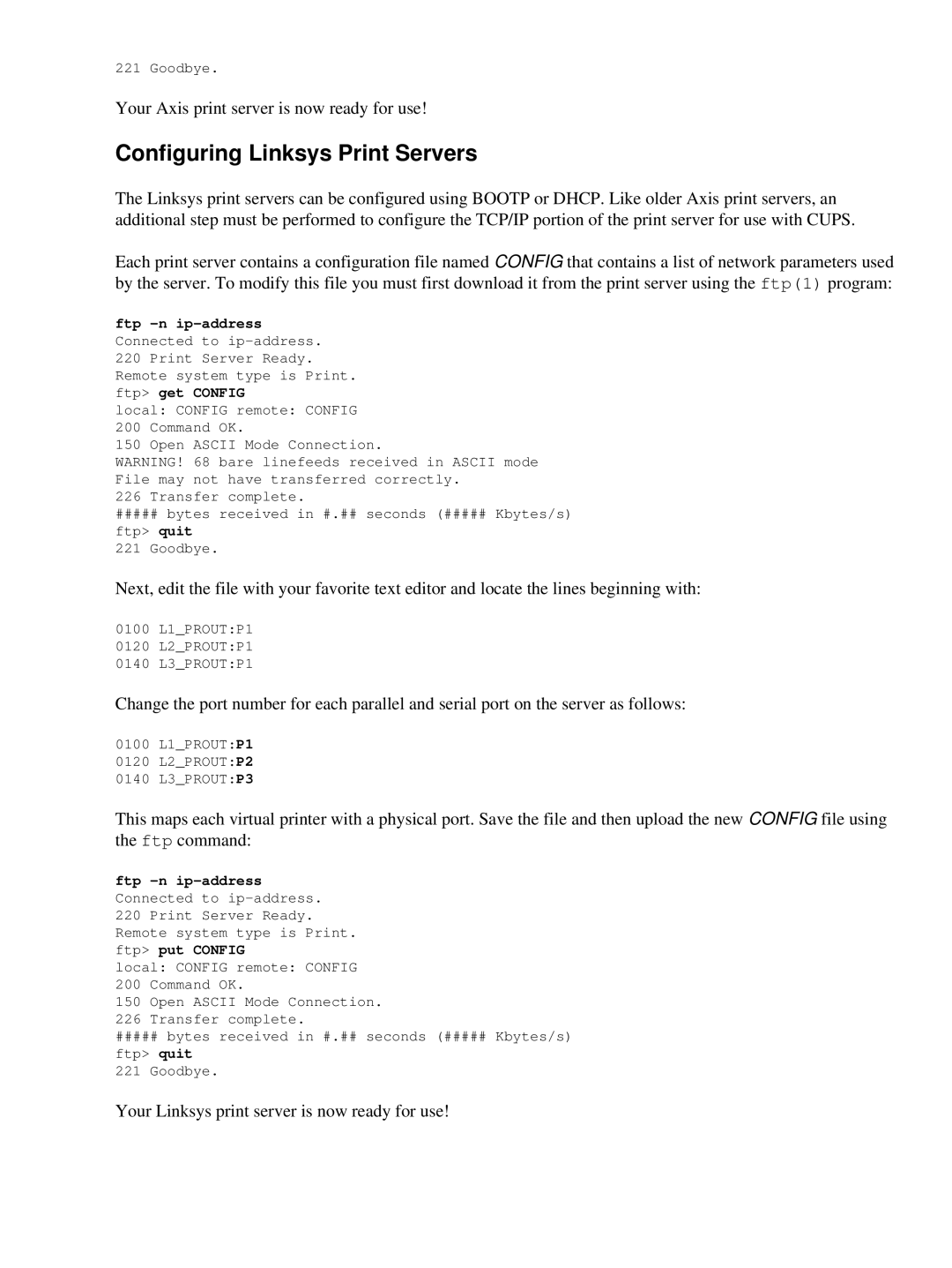 HP Network s manual Configuring Linksys Print Servers, Your Axis print server is now ready for use 