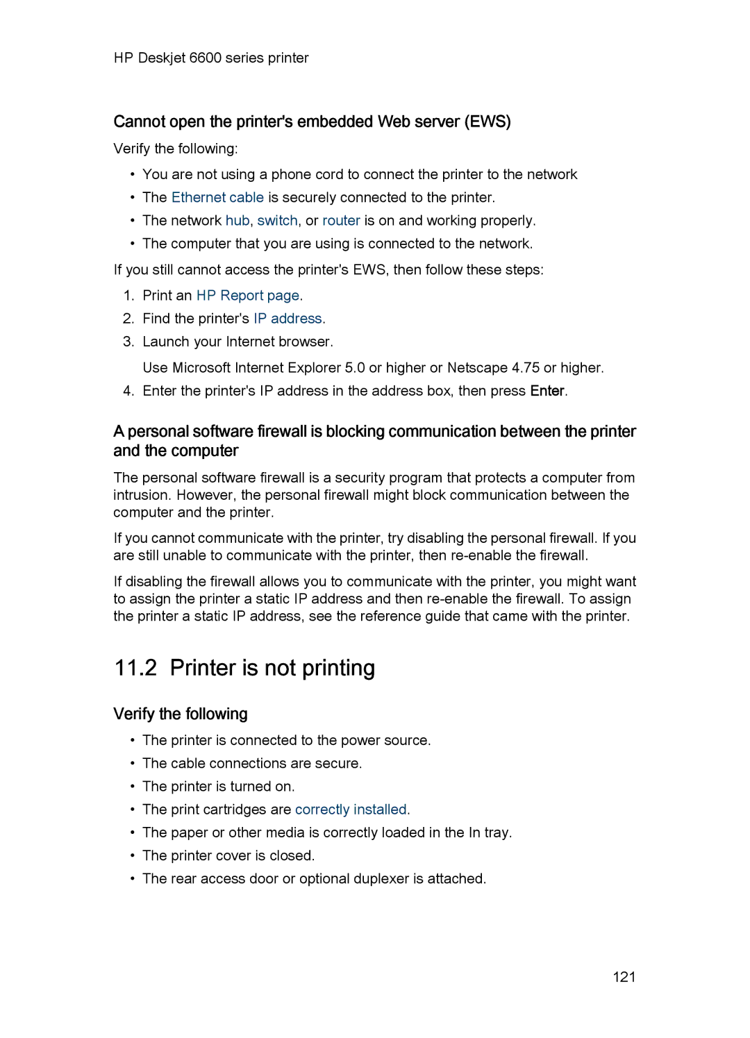 HP Networking 6600 manual Printer is not printing, Cannot open the printers embedded Web server EWS, Verify the following 