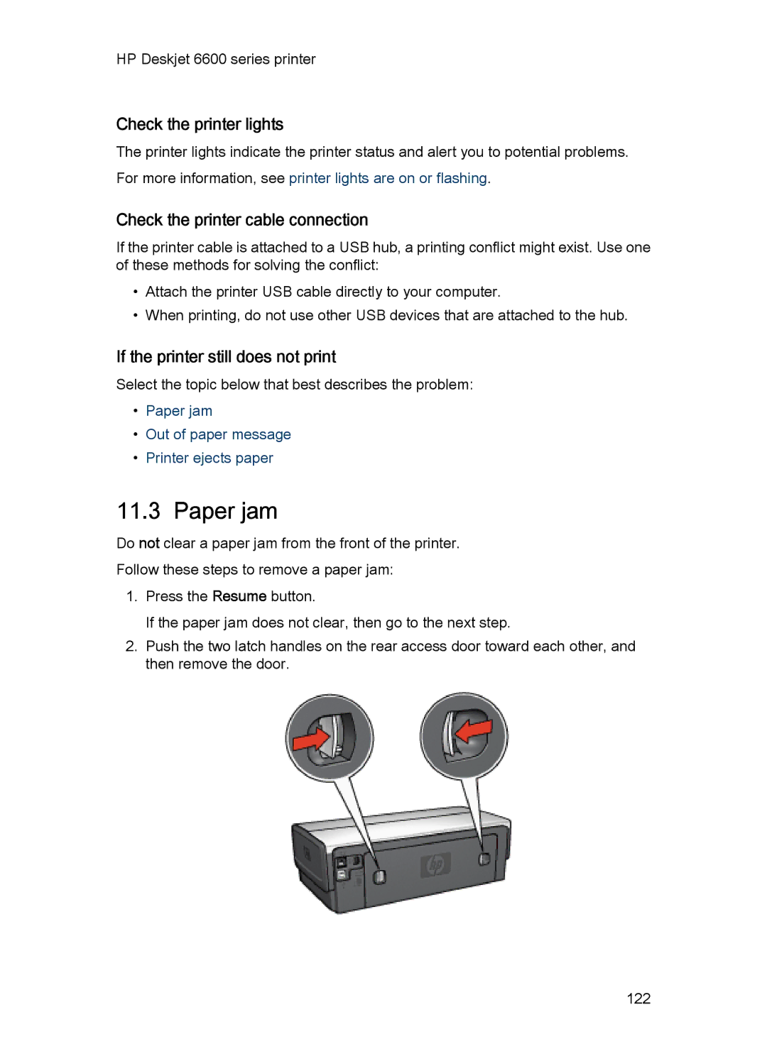 HP Networking 6600 manual Paper jam, Check the printer lights, Check the printer cable connection 