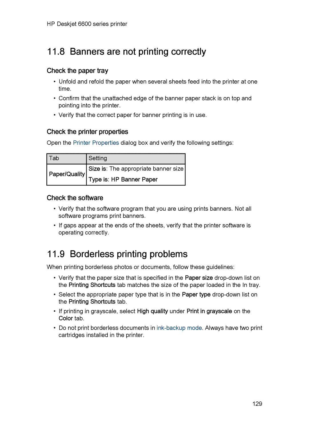 HP Networking 6600 manual Banners are not printing correctly, Borderless printing problems, Check the software 