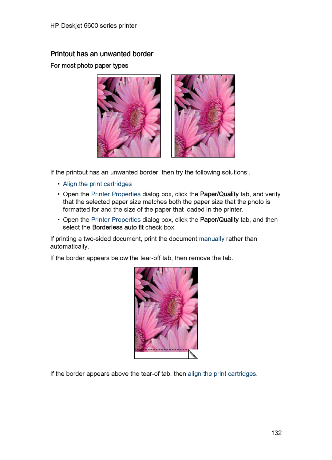 HP Networking 6600 manual Printout has an unwanted border, For most photo paper types 