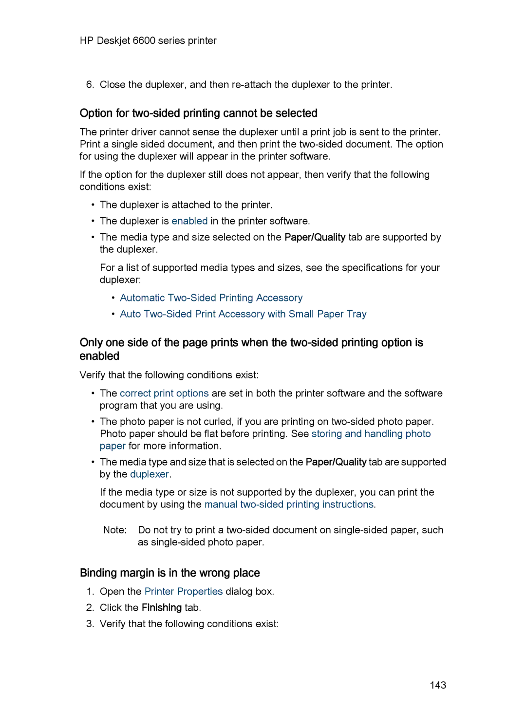 HP Networking 6600 manual Option for two-sided printing cannot be selected, Binding margin is in the wrong place 
