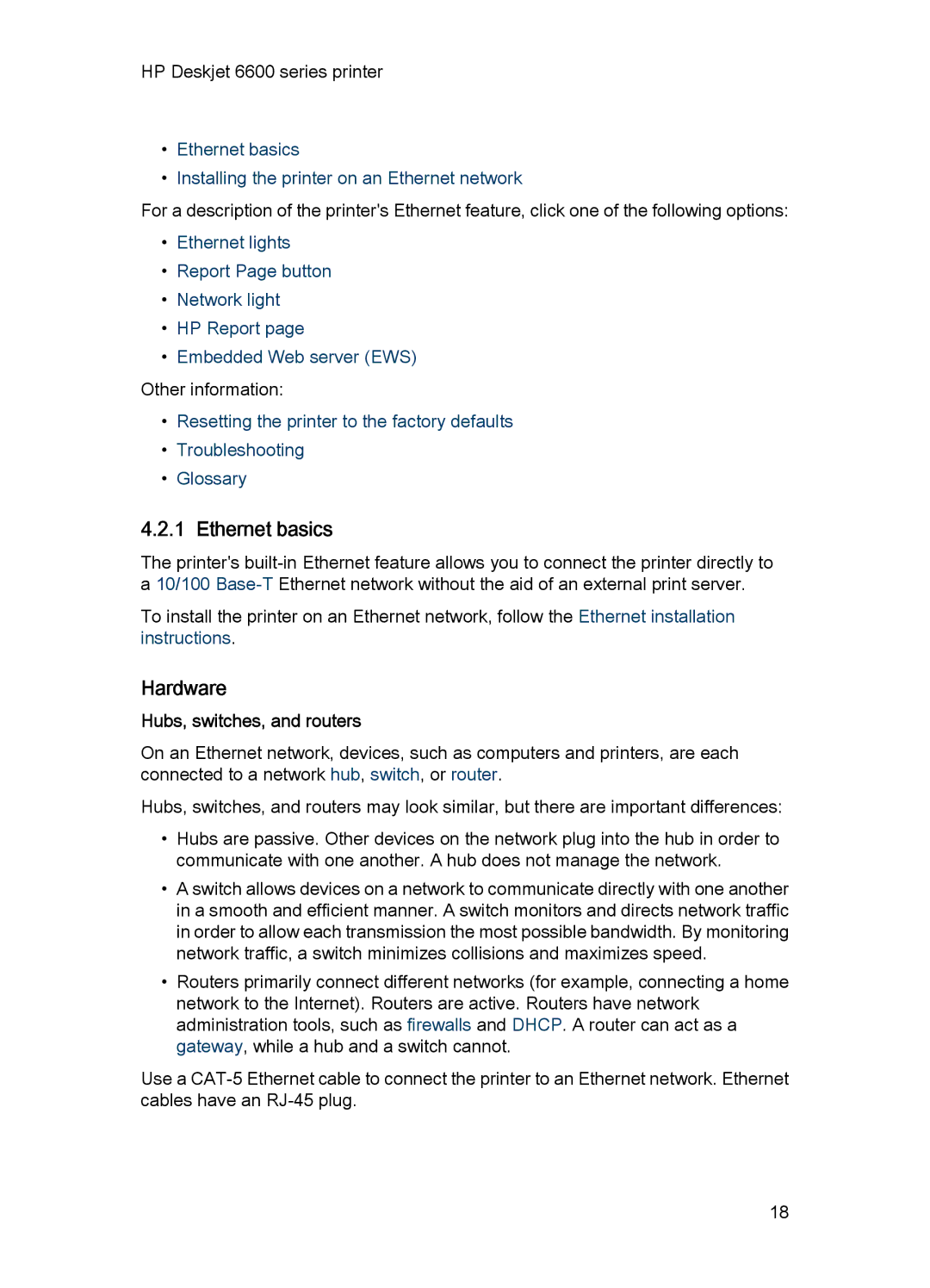 HP Networking 6600 manual Ethernet basics, Hardware, Hubs, switches, and routers 