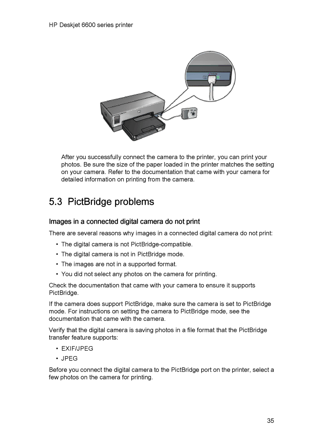 HP Networking 6600 manual PictBridge problems, Images in a connected digital camera do not print 