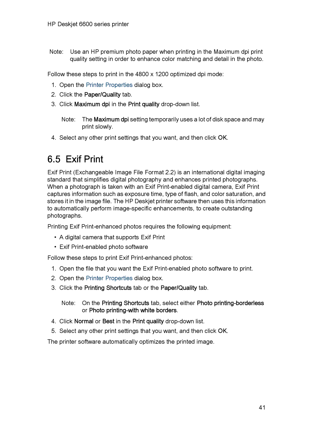 HP Networking 6600 manual Exif Print 