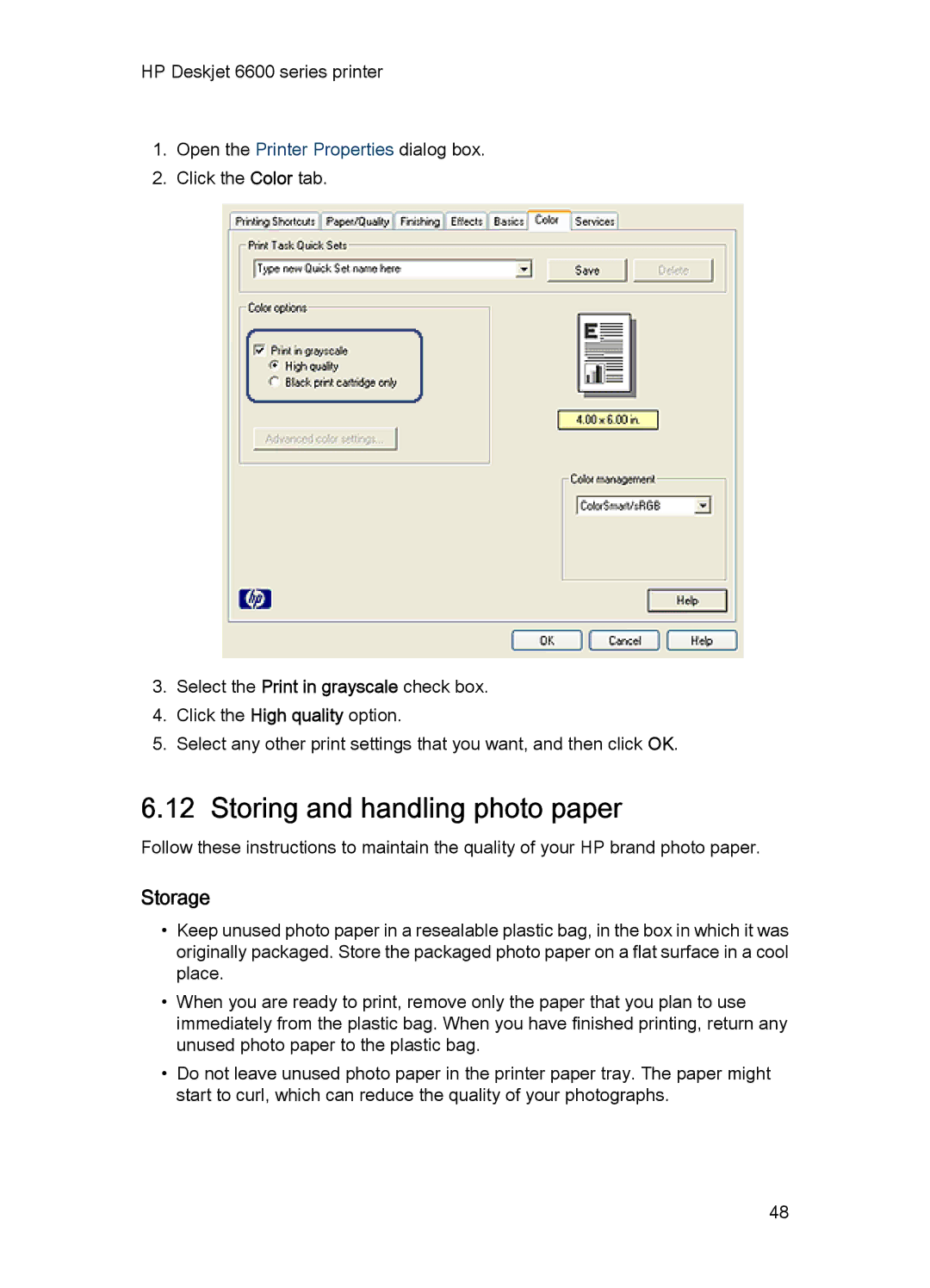 HP Networking 6600 manual Storing and handling photo paper, Storage 