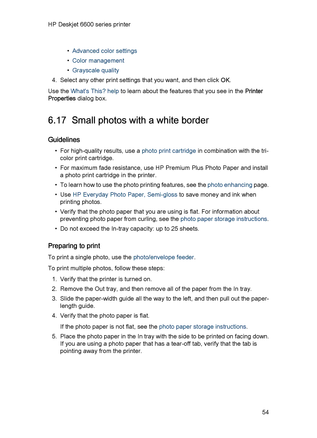 HP Networking 6600 manual Small photos with a white border, Advanced color settings Color management Grayscale quality 