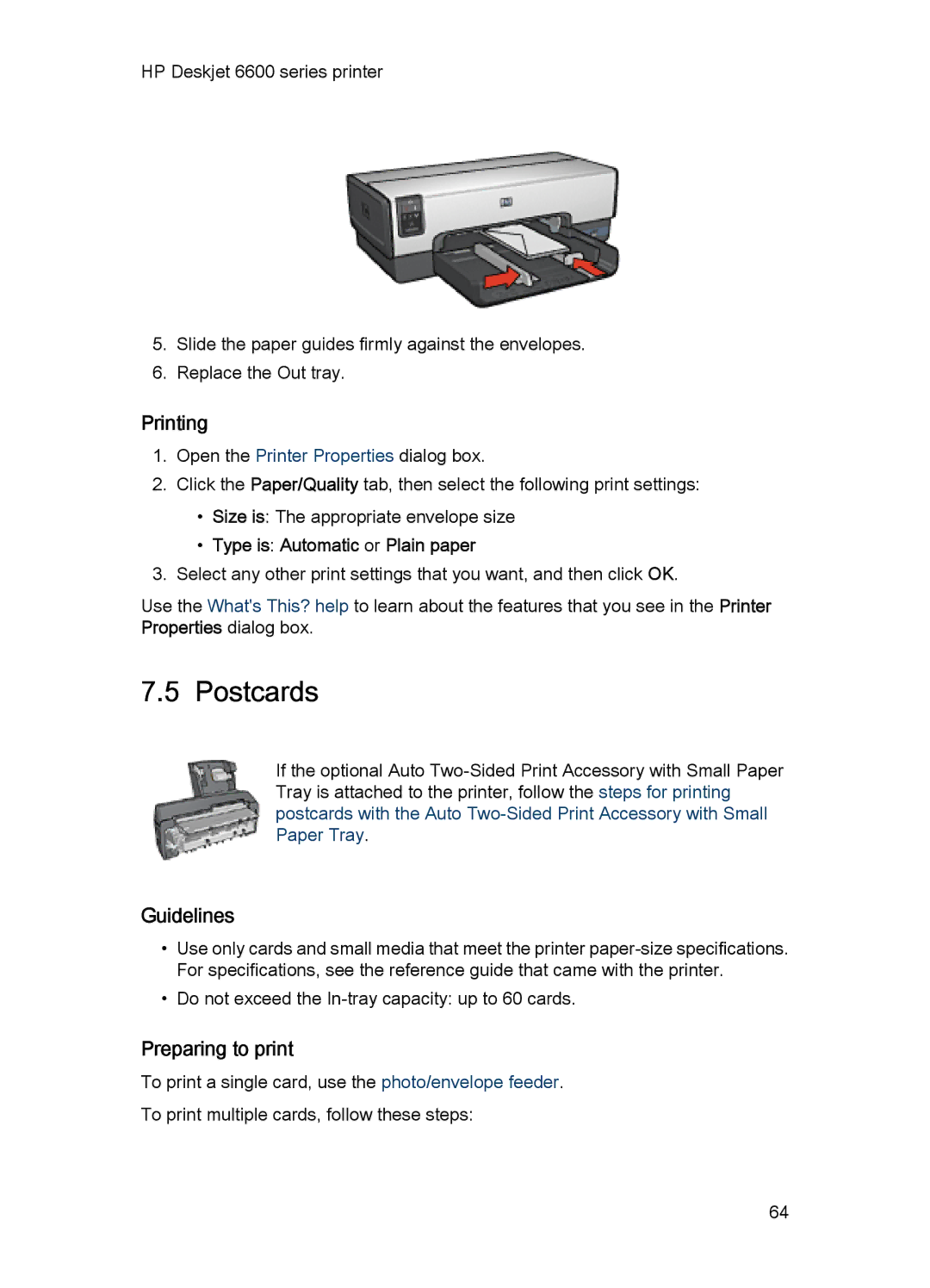 HP Networking 6600 manual Postcards, Type is Automatic or Plain paper 