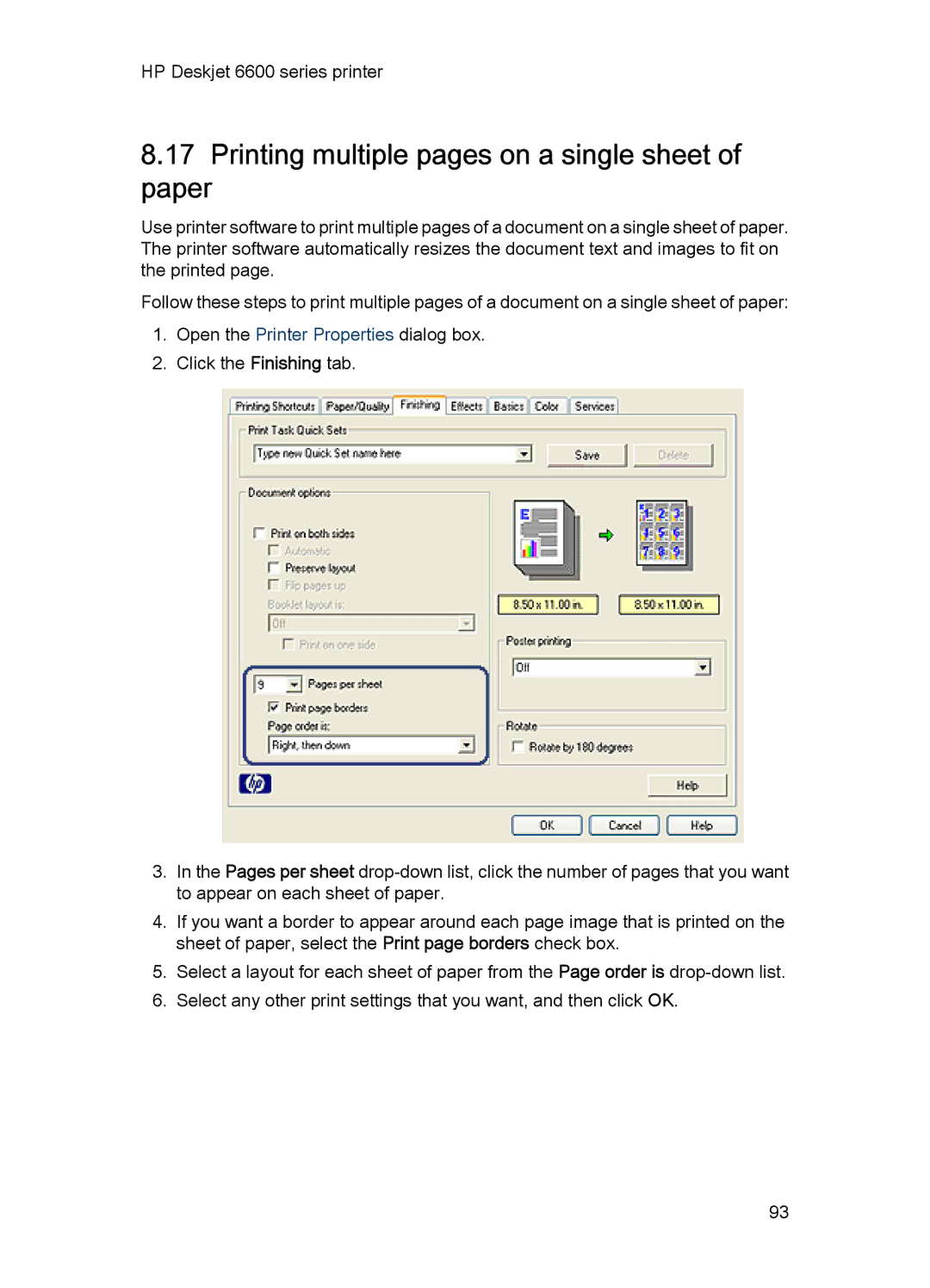 HP Networking 6600 manual Printing multiple pages on a single sheet of paper 