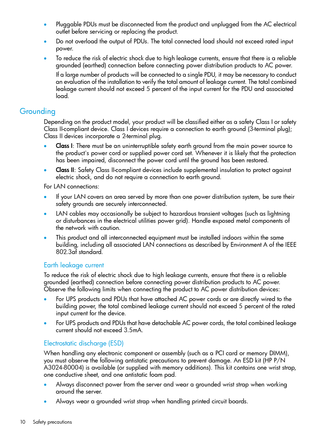 HP Networking Safety and Compliance manual Grounding, Earth leakage current 