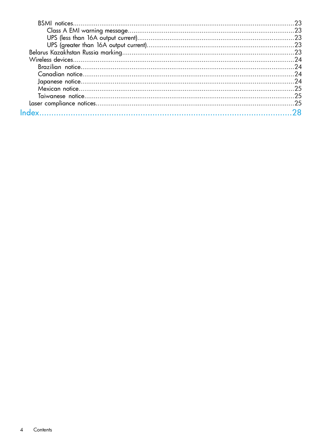 HP Networking Safety and Compliance manual Index 