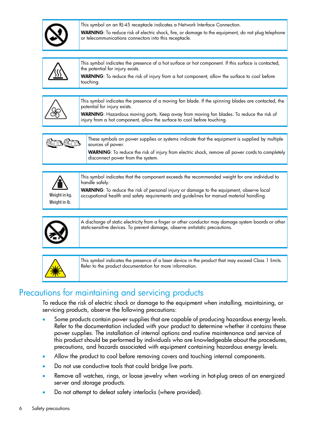 HP Networking Safety and Compliance manual Precautions for maintaining and servicing products 