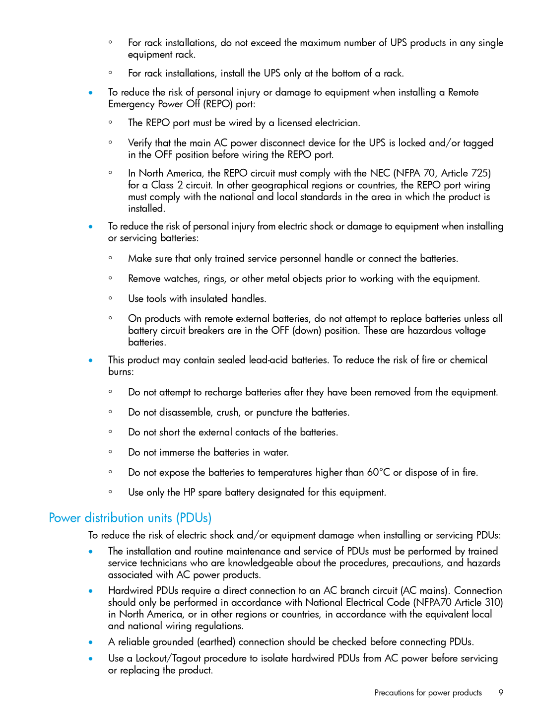 HP Networking Safety and Compliance manual Power distribution units PDUs 