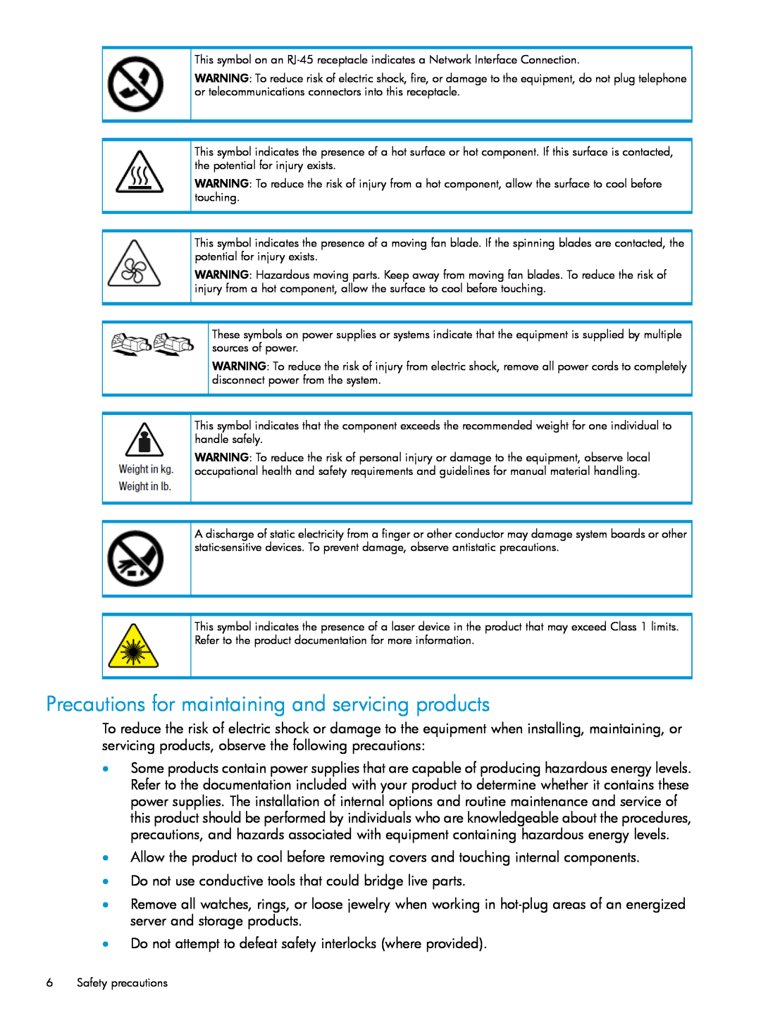 HP Networking Safety and Compliance manual Precautions for maintaining and servicing products 