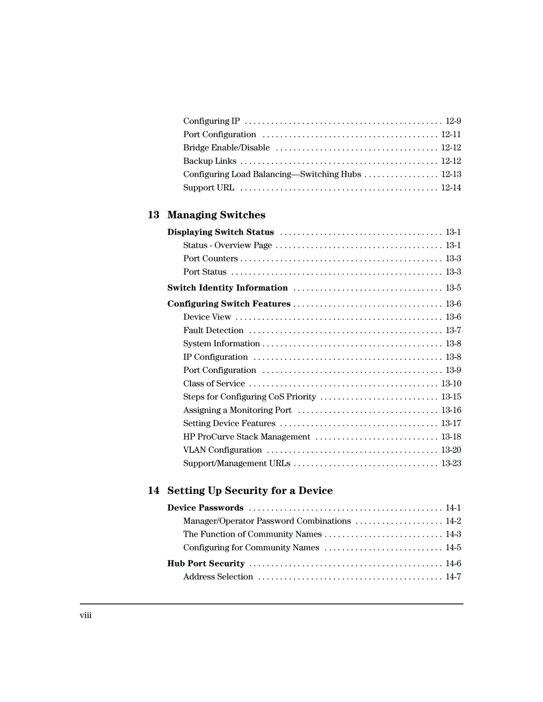 HP Networking TopTool Products manual Managing Switches, Viii 