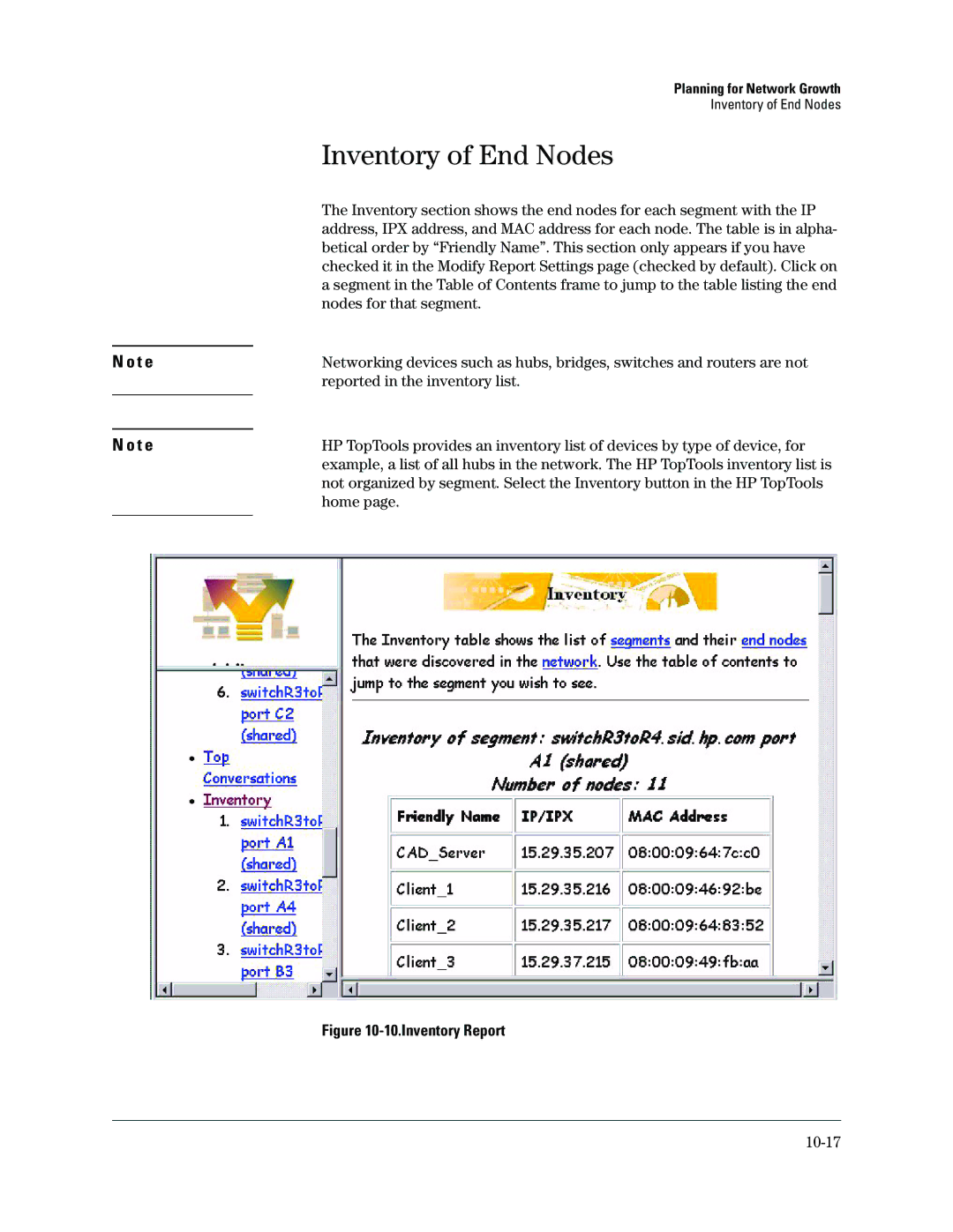 HP Networking TopTool Products manual Inventory of End Nodes, 10-17 