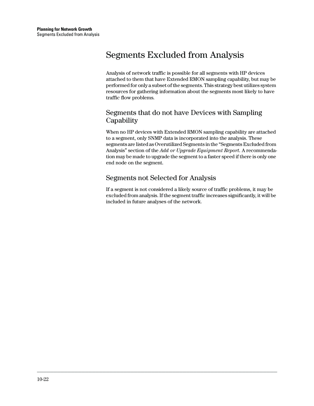 HP Networking TopTool Products Segments Excluded from Analysis, Segments that do not have Devices with Sampling Capability 