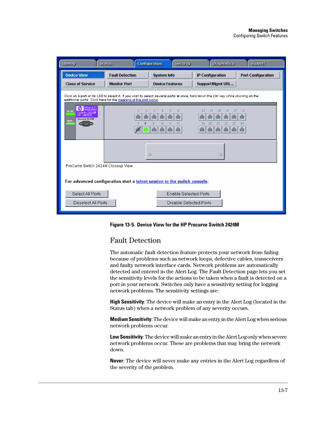 HP Networking TopTool Products manual Device View for the HP Procurve Switch 2424M 