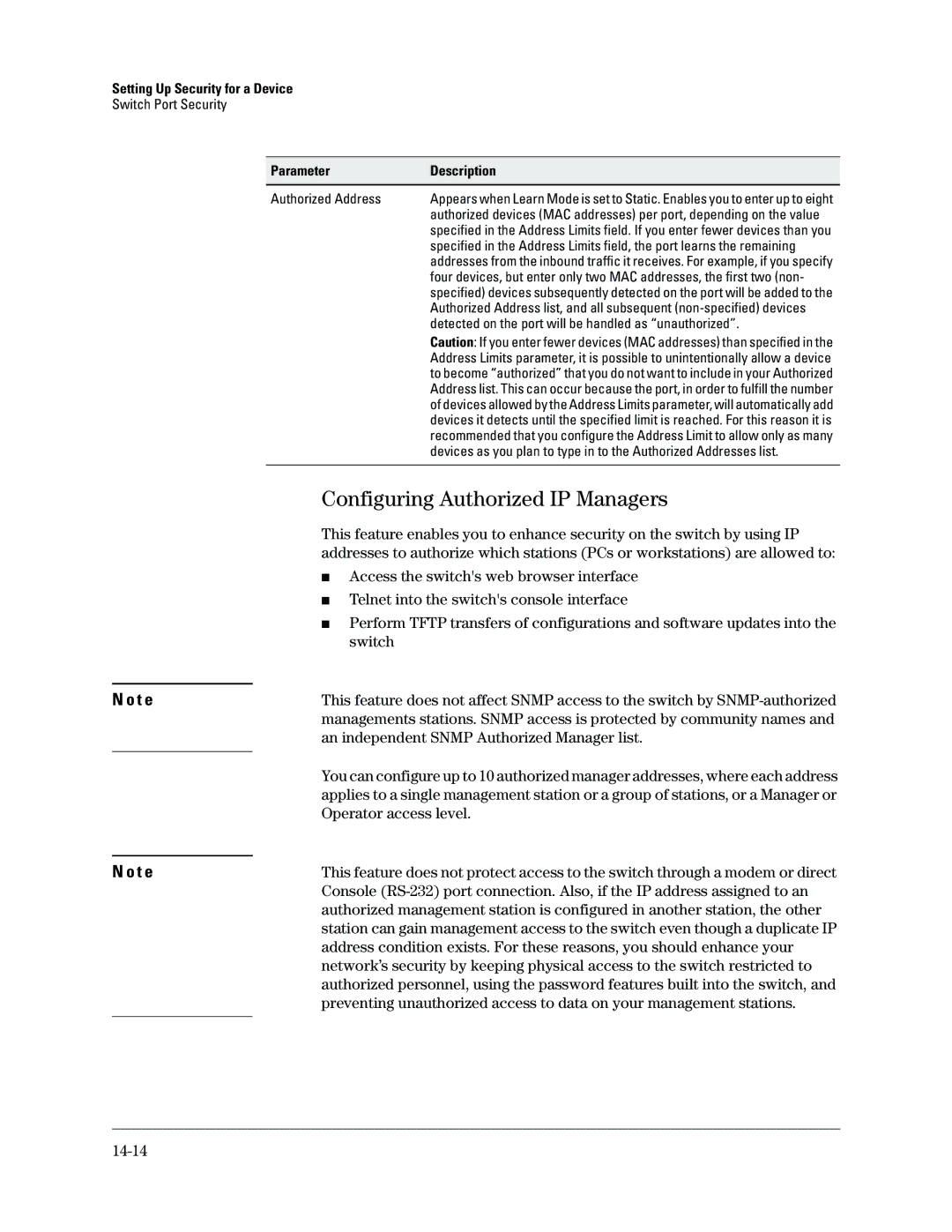 HP Networking TopTool Products manual Configuring Authorized IP Managers, 14-14 