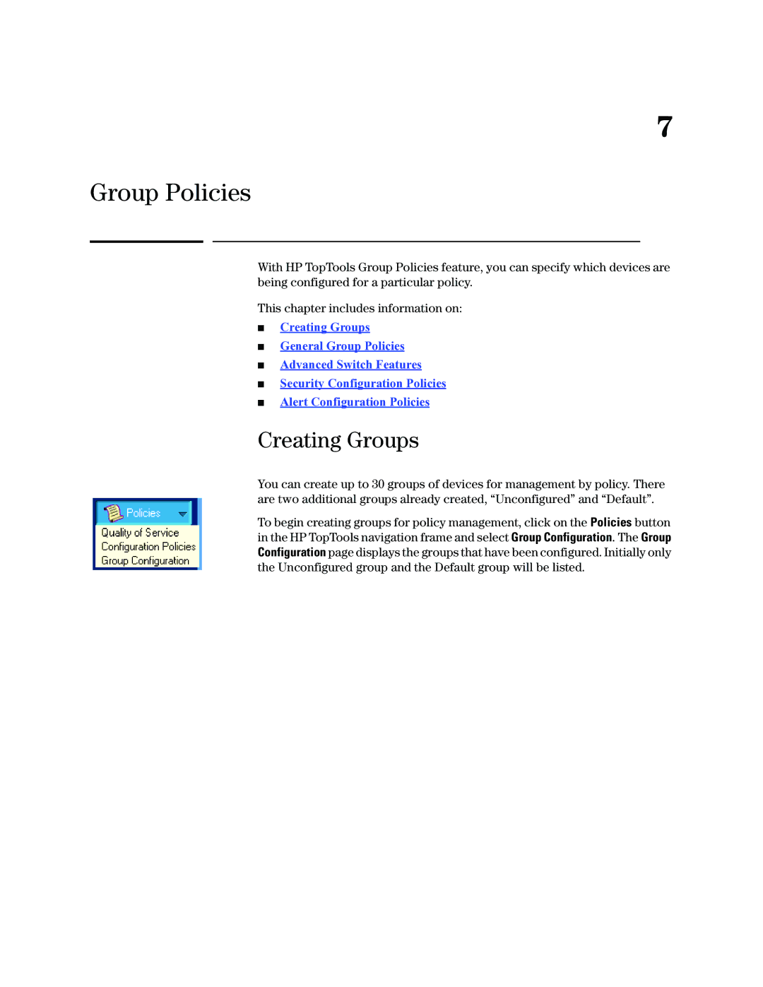 HP Networking TopTool Products manual Group Policies, Creating Groups 