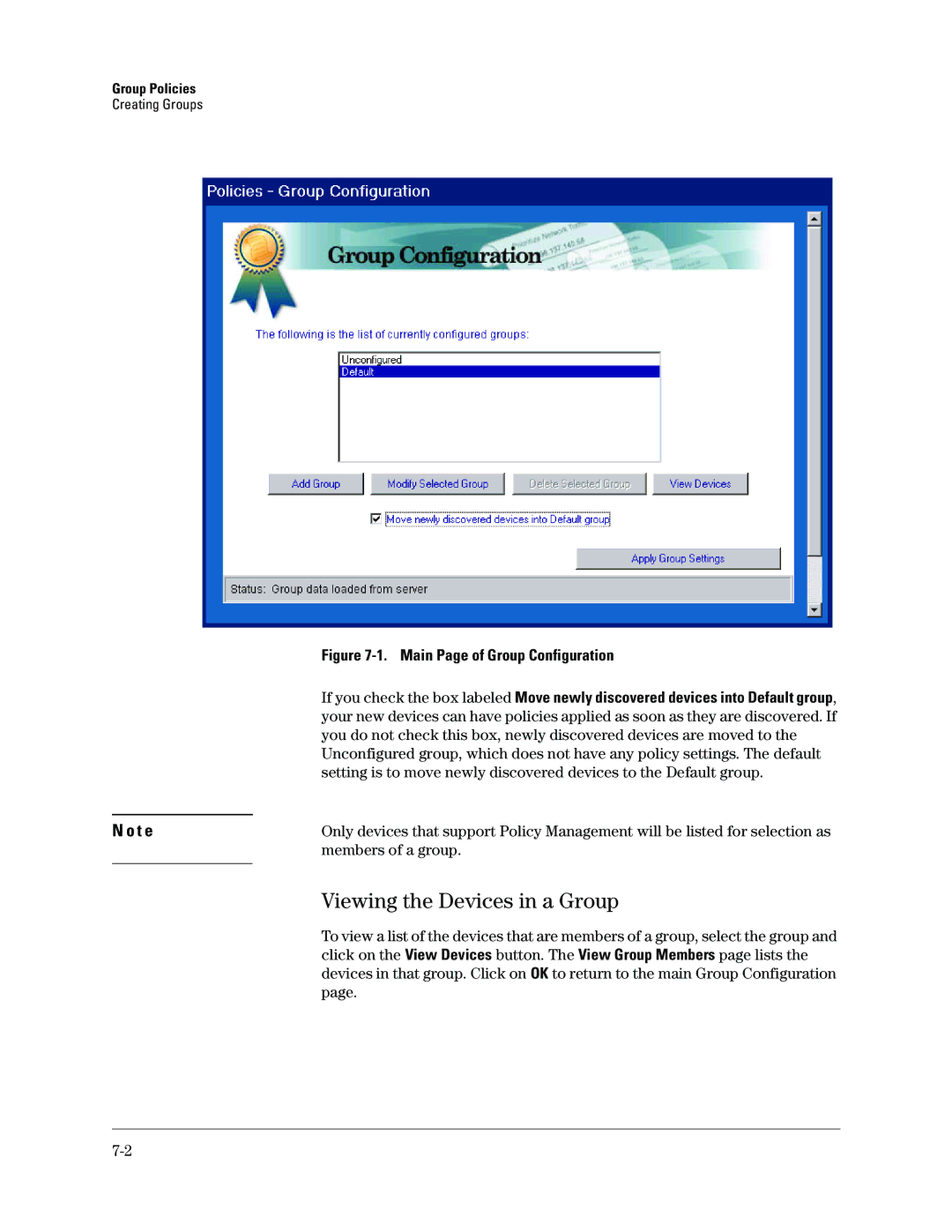 HP Networking TopTool Products manual Viewing the Devices in a Group, Members of a group, Group Policies 